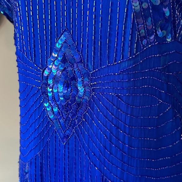 Jewel Queen | Vintage 80’s Blue Silk Beaded & Sequined Cocktail Dress, Size M - Picture 4 of 11